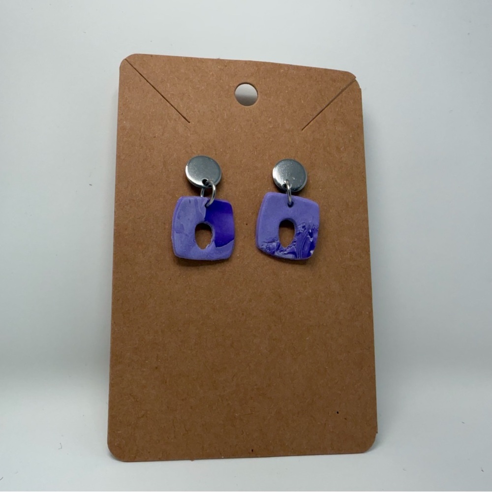 Stainless Steel Purple and Silver Geometric Earrings